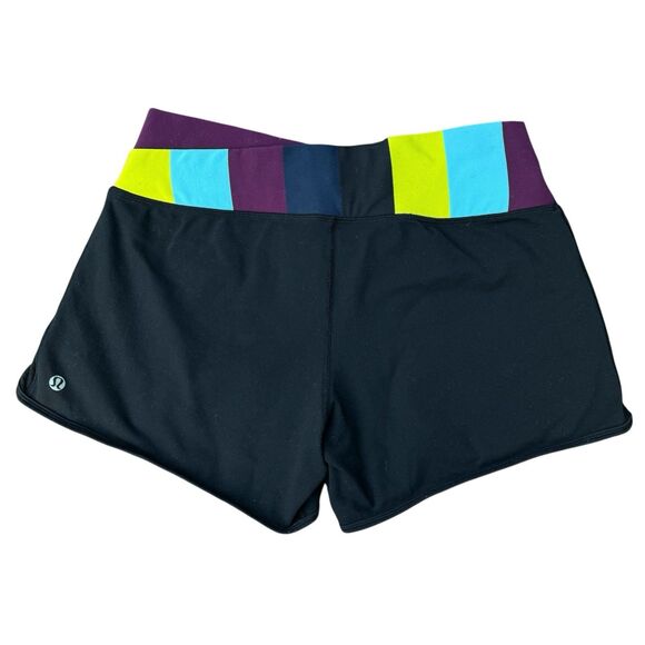 Lululemon Womens Astro Shorts No Size 8 Black Multicolor Waistband Running Gym - Picture 4 of 6